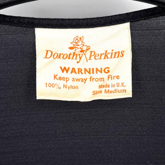 Vintage Dorothy Perkins Tie Waist Nightgown Size Medium Black Rhinestone Pocket - Picture 5 of 5